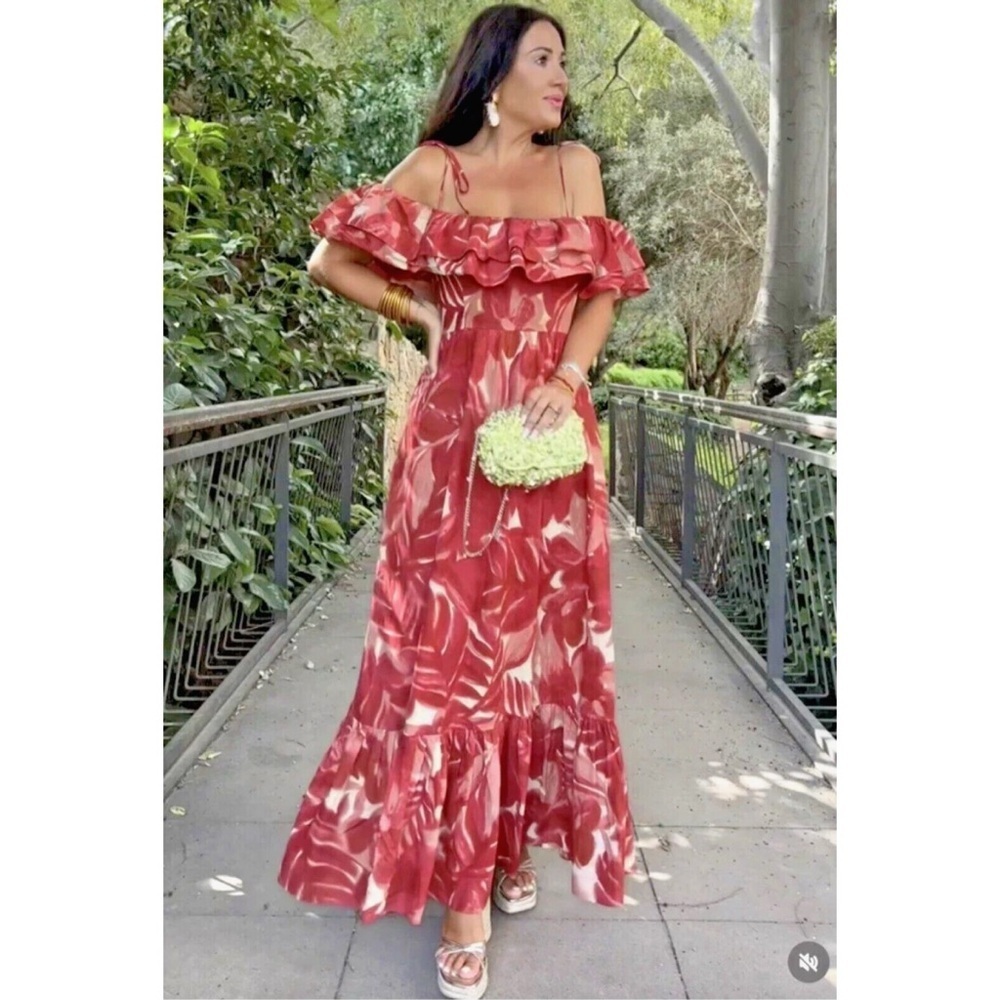 NWT Zara Blogger Fave Maxi Dress Red Ruffle Off Shoulder Summer Wedding Size XS - Picture 4 of 15